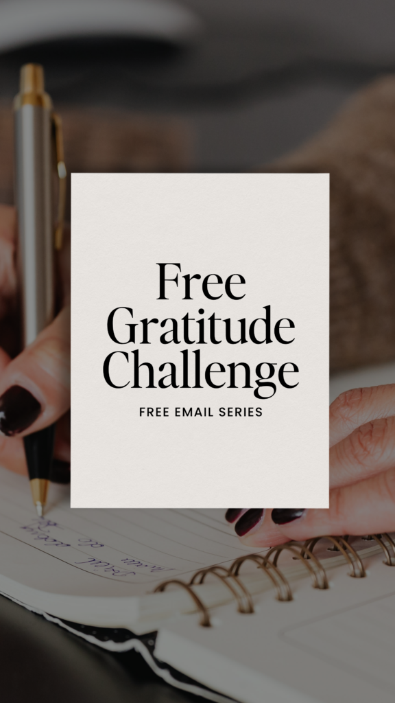 Free email gratitude challenge. Image of writing in a journal.
